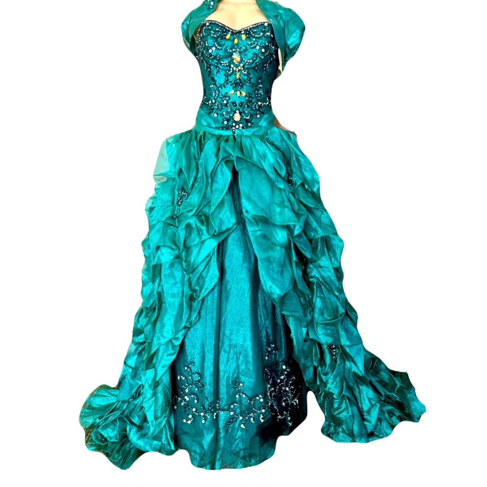 NWT Quinceañera Collection BallGown Prom Dress Size 10 Emerald & Black